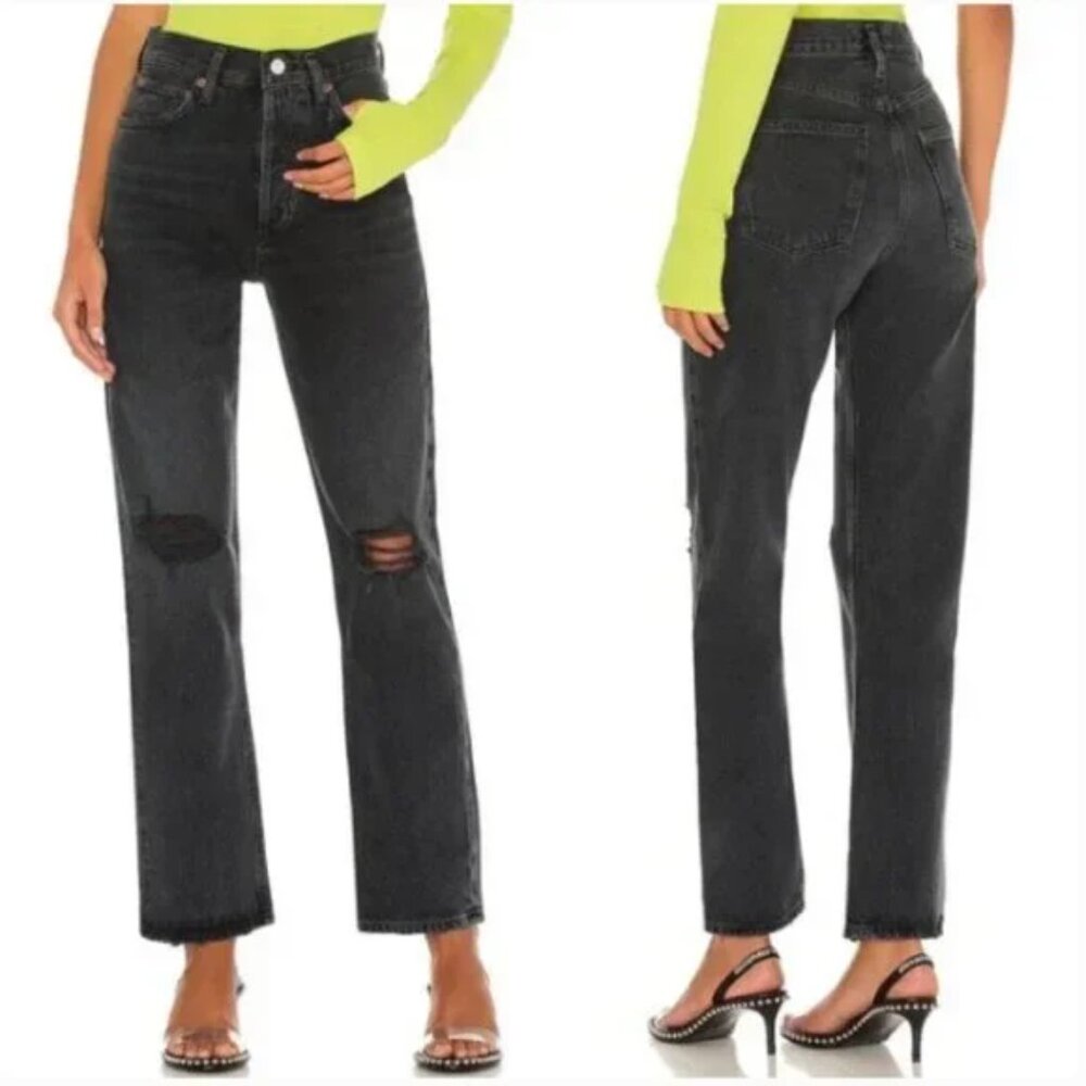 AGOLDE Jeans Womens 27 Black 90s Pinch High Rise Straight Distressed Denim